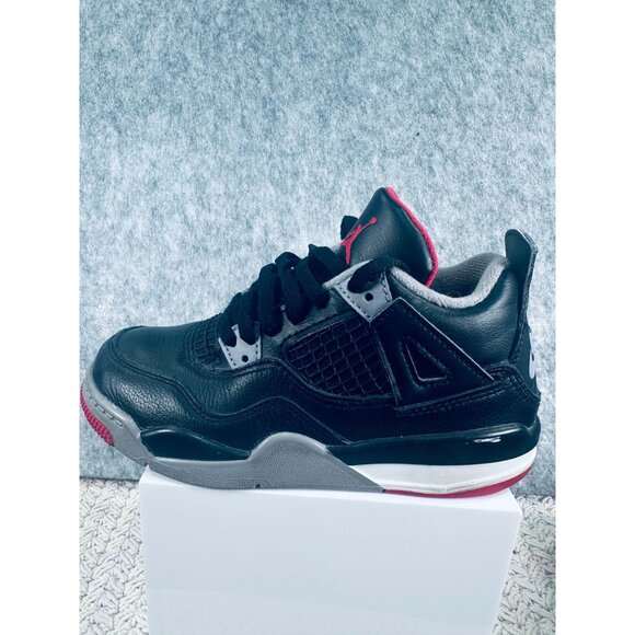 Nike Other - Air Jordan 4 Retro  Boys Sneakers Size 12C  Black Red Leather Upper EUC